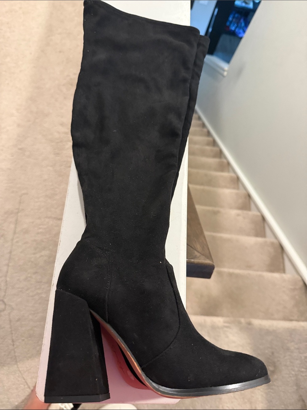 Jessica Simpson Black Suede Knee-High Block Heel Boots